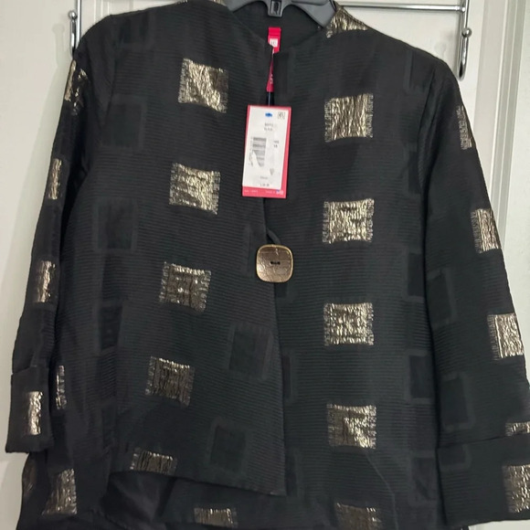 IC COLLECTION Black and Gold Blazer with Artistic Design - Picture 3 of 14